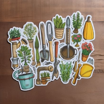 Gardening tools. Sticker sheet. --v 5