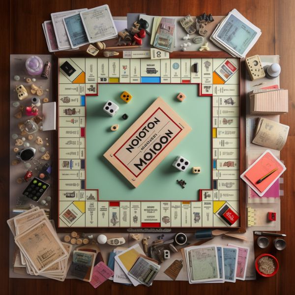 Knolling of Monopoly board game, flatlay photography, hyperrealistic photography v 5