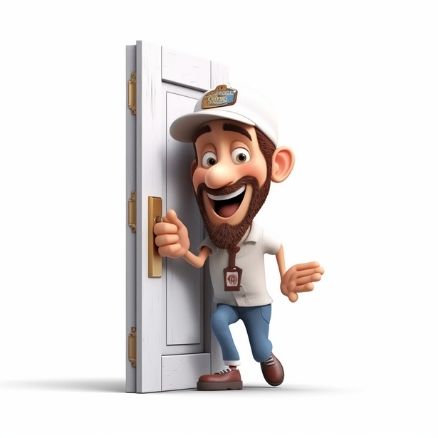 a Israeli man opening the door for a work coleague, cheeks blushing, cute style, white background, 3d, pixar style v 5.1
