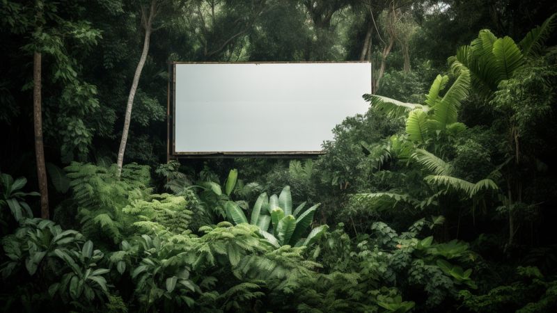 a blank white advertising billboard in a lush jungle ar 16 9 v 5