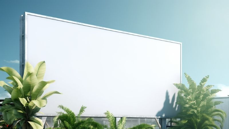 blank billboard with house plants around the billboard on a sunny day ar 16 9 v 5