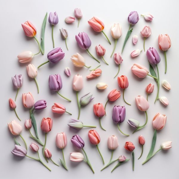 knolling of Tulip flowers