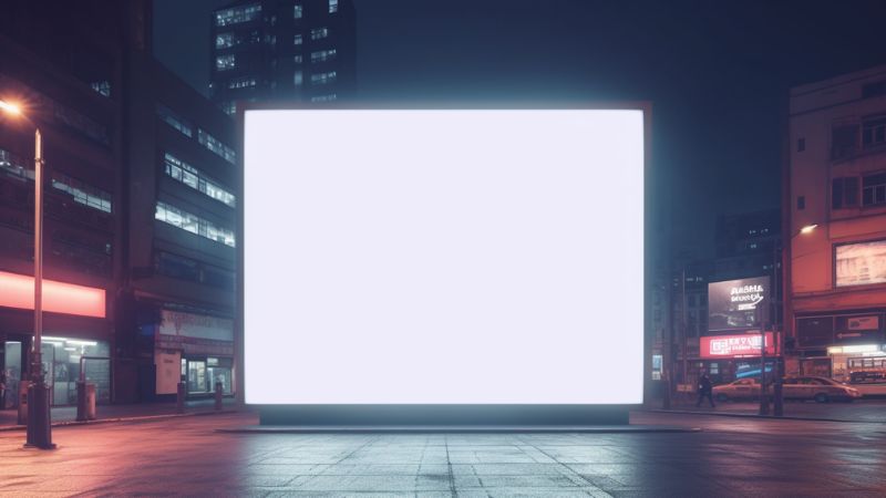 white blank giant bilboard, in a futuristic city, electric colours, futuristic light ar 16 9 upbeta v 5.1