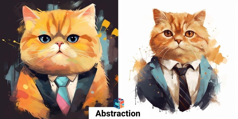חתול חמוד שמן עם עניבה בסגנון Abstraction
