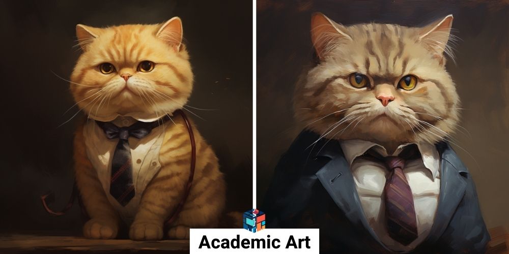 חתול חמוד שמן עם עניבה בסגנון Academic Art