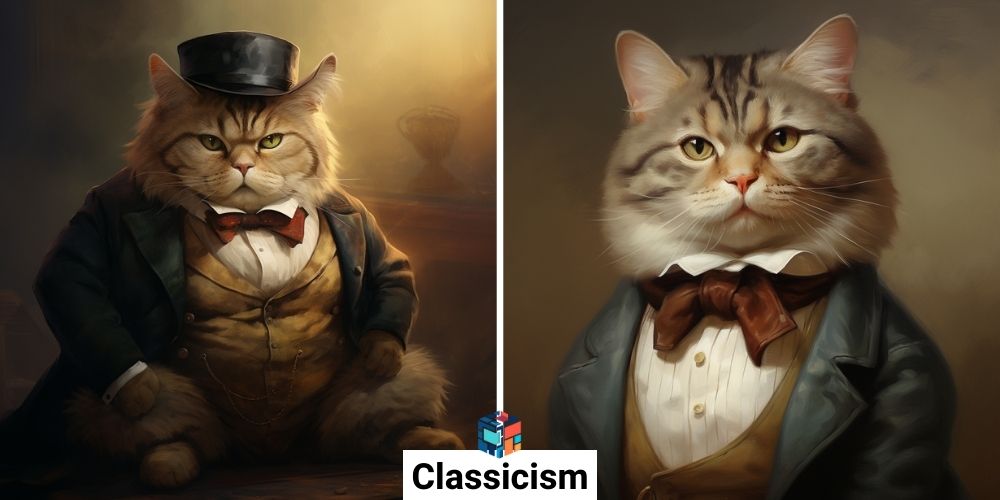 חתול חמוד שמן עם עניבה בסגנון Classicism