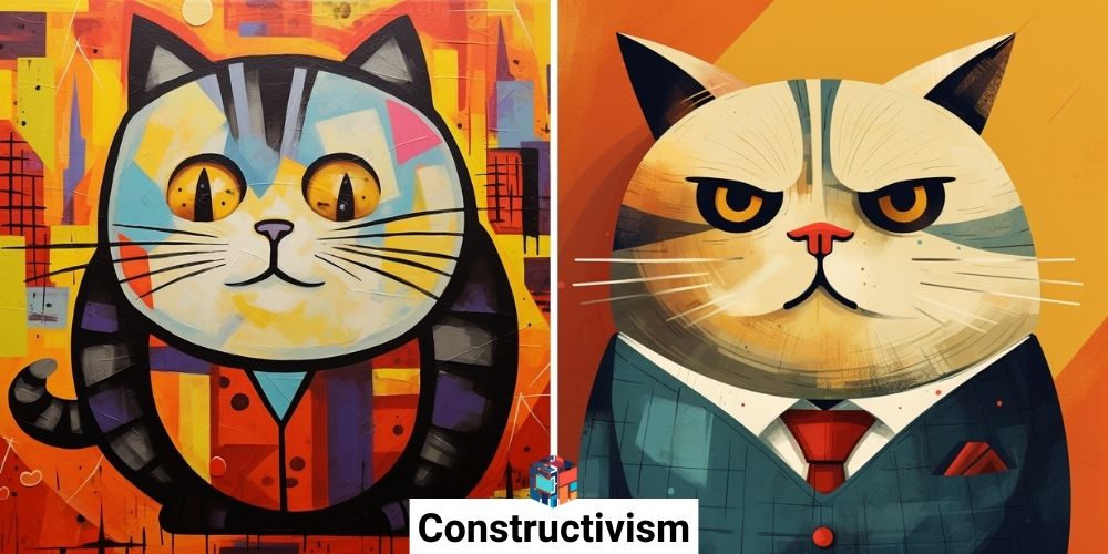 חתול חמוד שמן עם עניבה בסגנון Constructivism