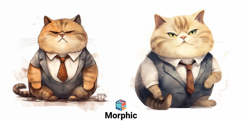 חתול חמוד שמן עם עניבה בסגנון Morphic  - מדריכים למידג'רני