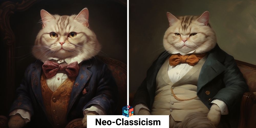 חתול חמוד שמן עם עניבה בסגנון Neo Classicism