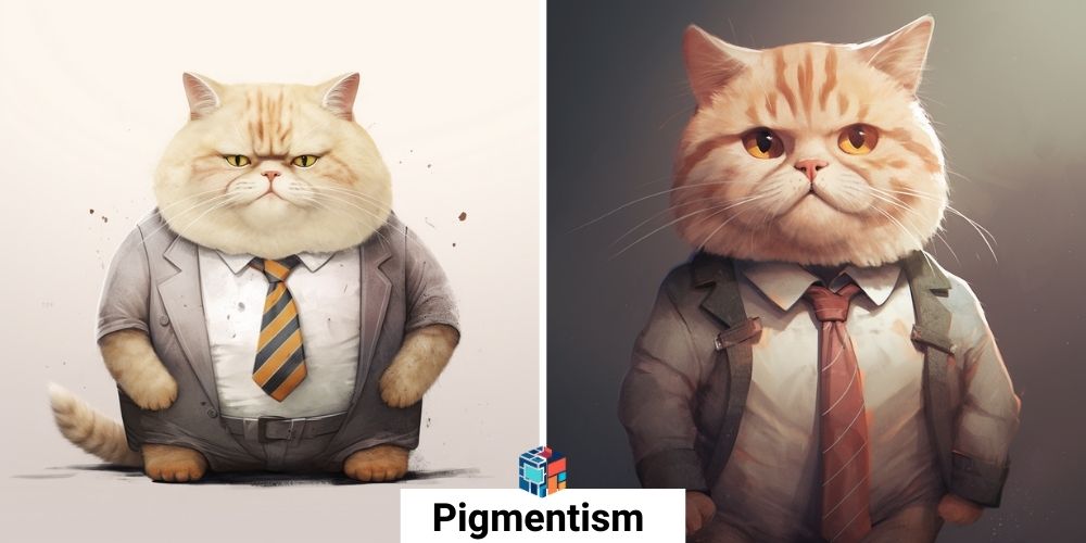 חתול חמוד שמן עם עניבה בסגנון Pigmentism  - מדריכים למידג'רני