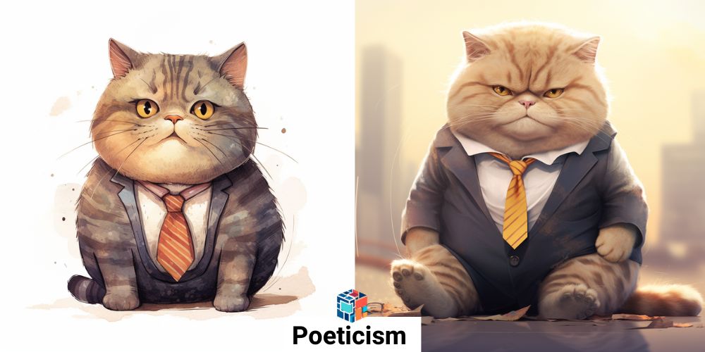 חתול חמוד שמן עם עניבה בסגנון Poeticism