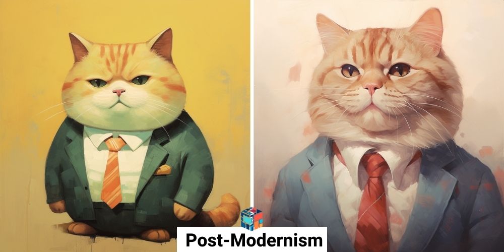 חתול חמוד שמן עם עניבה בסגנון Post Modernism