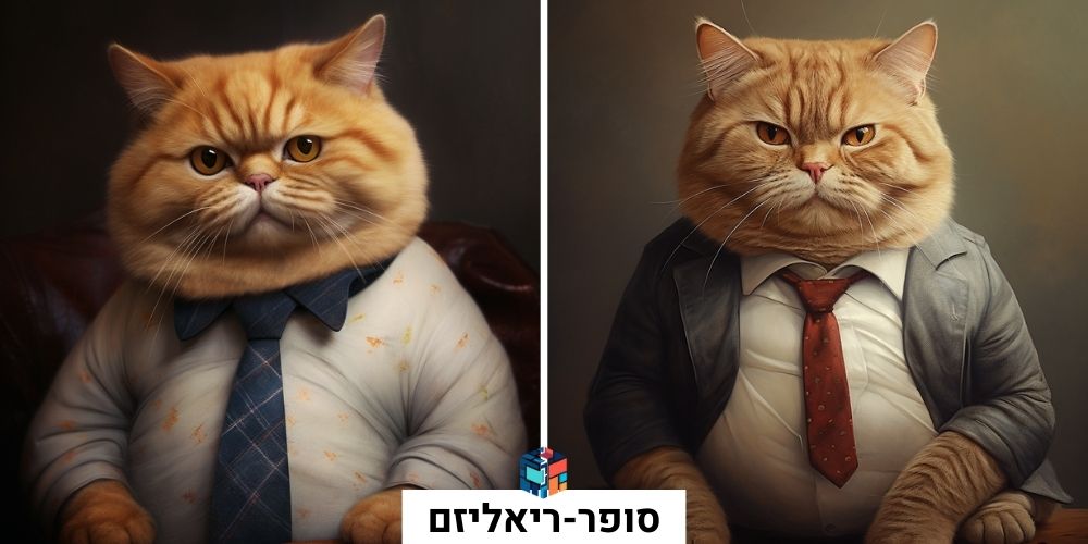 חתול חמוד שמן עם עניבה בסגנון סופרריאליזם