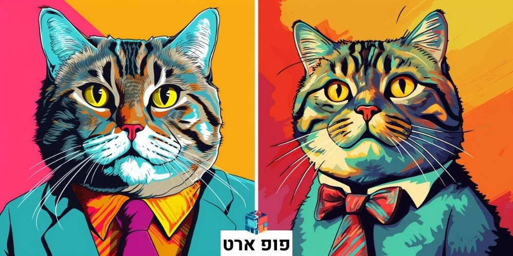 חתול חמוד שמן עם עניבה בסגנון פופ ארט