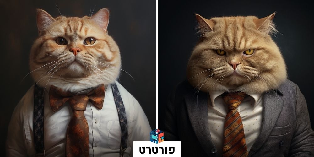 חתול חמוד שמן עם עניבה בסגנון פורטרט  - מדריכים למידג'רני