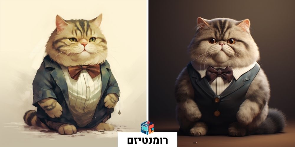 חתול חמוד שמן עם עניבה בסגנון רומנטיזם