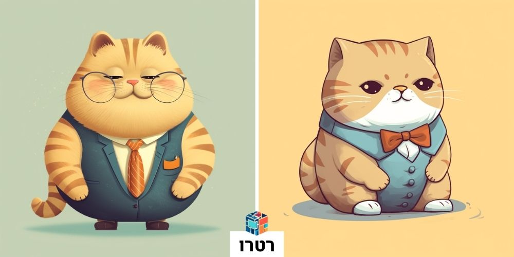 חתול חמוד שמן עם עניבה בסגנון רטרו
